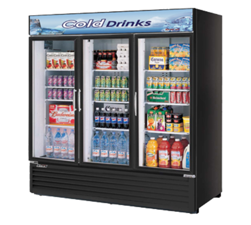 Turbo Air TGM-72RS(B)-N 78" W Three-Section Swing Glass Doors Refrigerated Merchandiser - 115 Volts