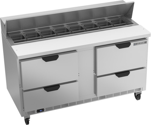 Beverage Air SPED60HC-16-4 60" W Two-Section Four Drawer Sandwich Top Refrigerated Counter