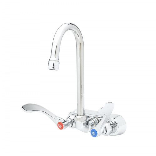T&S Brass B-1146-02A-WH4 Workboard Faucet wall mount 4" centers 4-3/8" swivel gooseneck nozzle