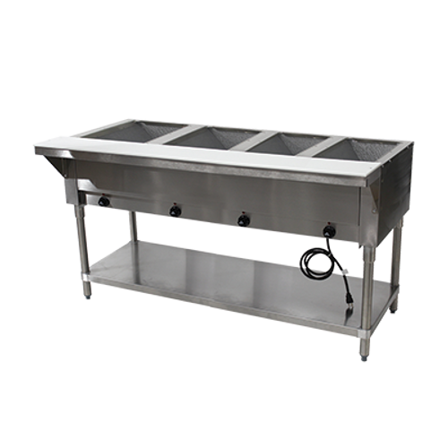 Advance Tabco HF-4E-240-X 4 Pan Electric Hot Food Table Open Shelf Base - 208-240 Volts