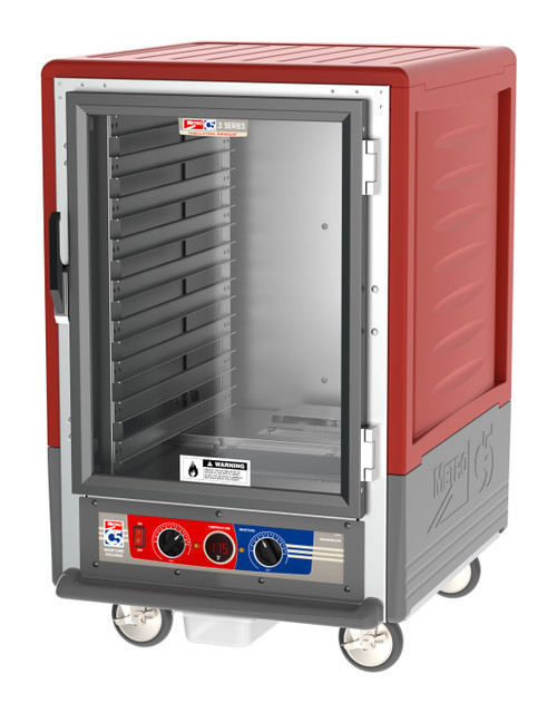 Metro C535-MFC-L C5 3 Series Red Half-Size Insulated Moisture Heated Holding & Proofing Cabinet with Clear Doors and Lip Load Slides - 120 Volts