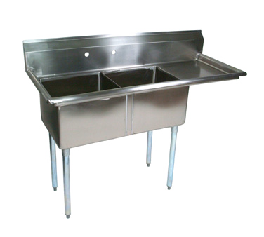 John Boos E2S8-18-12R18 54" - 62" 18-Gauge Stainless Steel Two Compartment Right Drain E-Series Sink 12" Deep
