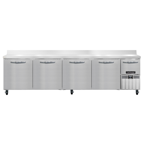 Continental Refrigerator RA118NBS 118"W Five Door Stainless Steel Refrigerated Base Worktop unit With 6"H Backsplash