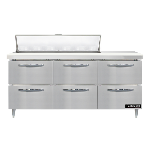 Continental Refrigerator D72N12-D 72" W Three-Section Six Drawer Designer Line Sandwich Unit