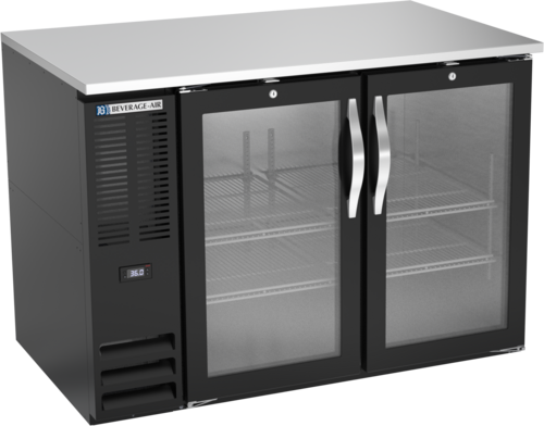 Beverage Air BB48HC-FG-B 48" W Black Two-Section Glass Door Refrigerated Food Rated Back Bar Storage Cabinet - 115 Volts