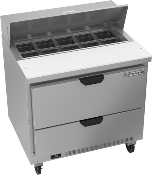 Beverage Air SPED36HC-10-2 36" W One-Section Two Drawer Sandwich Top Refrigerated Counter