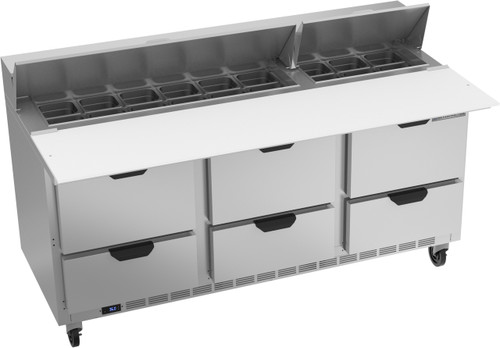 Beverage Air SPED72HC-18C-6 72" W Three-Section Six Drawer Sandwich Top Refrigerated Counter