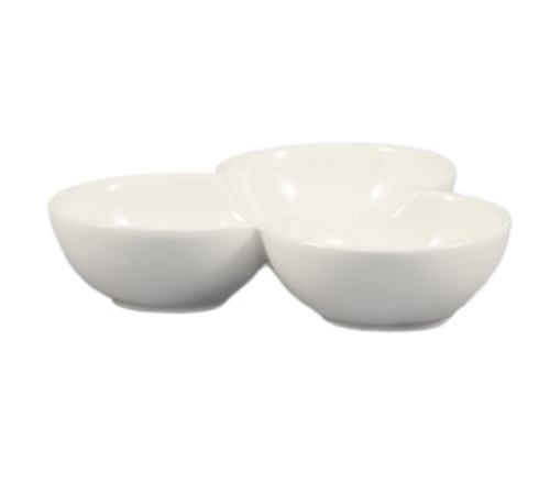 CAC China COL-43 3 Oz. Super White Porcelain Leaf Accessories Divided Bowl (1 Dozen)