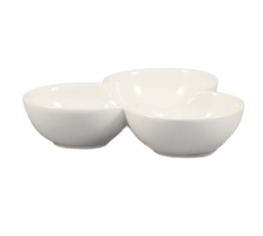 CAC China COL-43 3 Oz. Super White Porcelain Leaf Accessories Divided Bowl (1 Dozen)