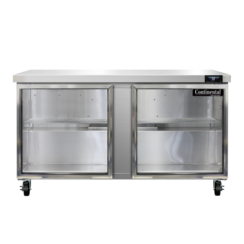 Continental Refrigerator SW60NGD 60"W Two-Section Glass Door Work Top Display Refrigerator