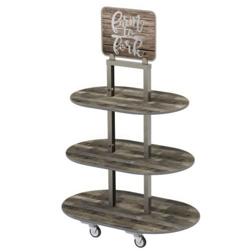 Lakeside 155044 3 Wood Laminate Shelves Merchandising Display Cart
