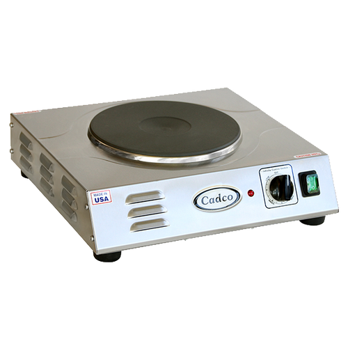 Cadco LKR-220 15" Watts x 4.25" H x 14" D Stainless Steel Wattsith (1) 9" Cast Iron Burner Electric Portable Hot Plate Countertop - 220 Volts 2000 Watts