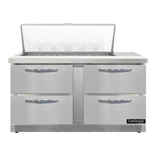 Continental Refrigerator D60N18M-FB-D 60" W Two-Section Four Drawer Designer Line Mighty Top Sandwich Unit