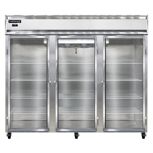 Continental Refrigerator 3FE-SS-GD 85.5" W Three-Section Glass Door Reach-In Extra-Wide Freezer - 115 Volts
