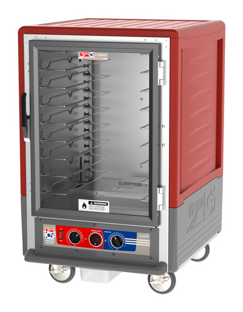 Metro C535-MFC-U C5 3 Series Red Half-Size Insulated Moisture Heated Holding & Proofing Cabinet with Clear Doors and Universal Wire Slides - 120 Volts
