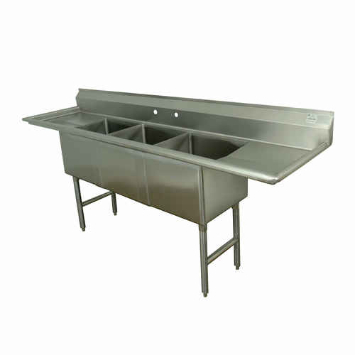 Advance Tabco FC-3-2028-24RL-X 108" W 16 Gauge Stainless Steel Base Special Value Fabricated Sink