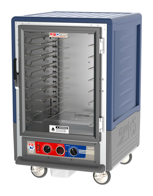 Metro C535-MFC-U-BU C5 3 Series Blue Half-Size Insulated Moisture Heated Holding & Proofing Cabinet with Clear Doors and Universal Wire Slides - 120 Volts