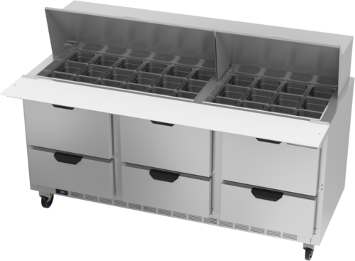 Beverage Air SPED72HC-30M-6 72" W Three-Section Six Drawer Mega Top Refrigerated Counter