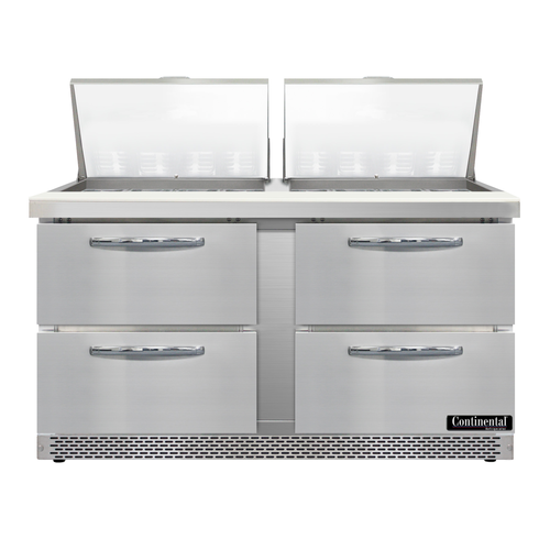 Continental Refrigerator D60N24M-FB-D 60" W Two-Section Four Drawer Designer Line Mighty Top Sandwich Unit