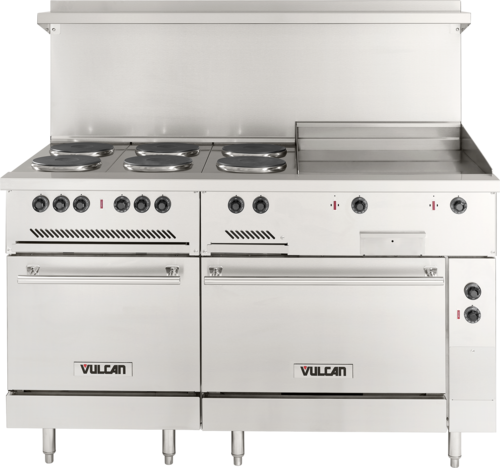 Vulcan EV60SS-6FP24G240 60" W Stainless Steel Electric French Hotplates Restaurant Range - 240 Volts