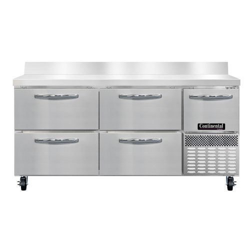 Continental Refrigerator CFA68-D 68"W Four Drawer and One Door Stainless Steel Freezer Base Worktop Unit