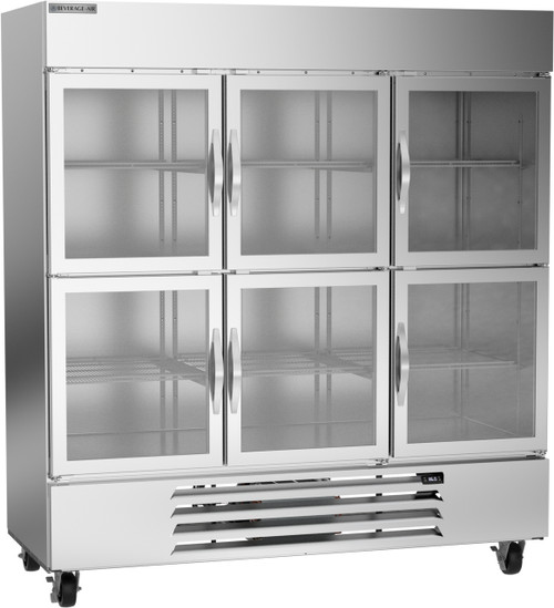 Beverage Air HBR72HC-1-HG 75" W Three-Section Glass Door Reach-In Horizon Series Refrigerator