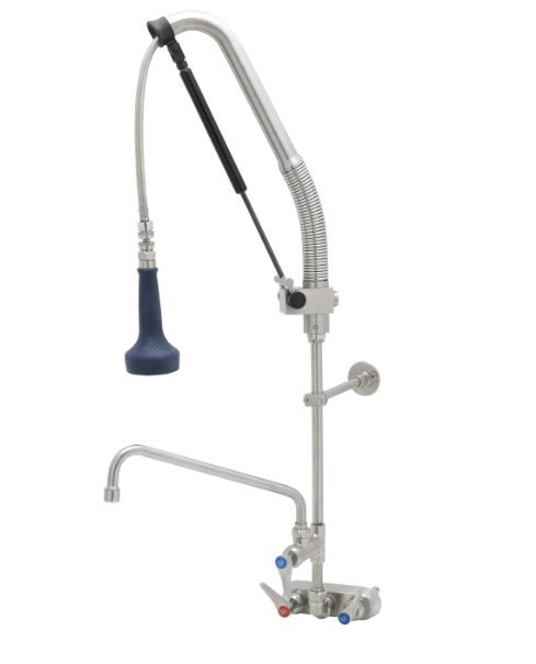 T&S Brass S-5115-12-CRB8P EverSteel 12" Swing Nozzle Ceramic Valves Wall Mount Mixing Faucet DuraPull Pull-Down Pre-Rinse Unit