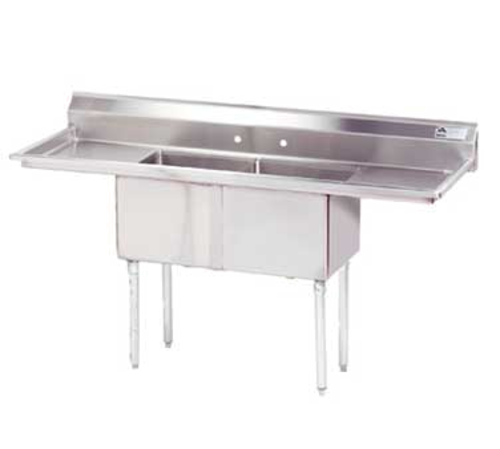 Advance Tabco FE-2-1620-18RL-X 63" - 72" 18-Gauge Stainless Steel Two Compartment Left Drain Special Value Fabricated Sink