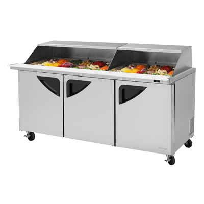 Turbo Air TST-72SD-30-N-SL 72.63" W Three-Section Three Door Super Deluxe Sandwich/Salad Mega Top Unit with Slide-Back Lid