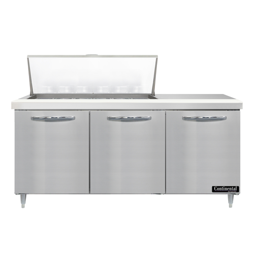 Continental Refrigerator D72N18M 72" W Three-Section Three Door Designer Line Mighty Top Sandwich Unit