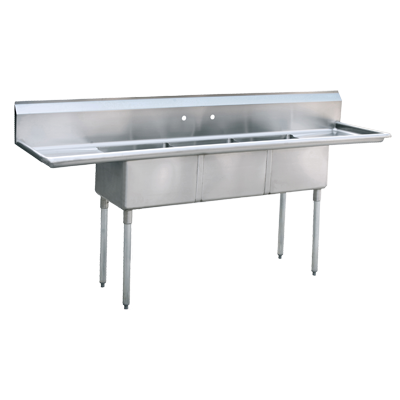 Atosa MRSB-3-D 120" W 18 Ga. Stainless Steel 3-Compartment with 18" Left & Right Drainboard MixRite Sink