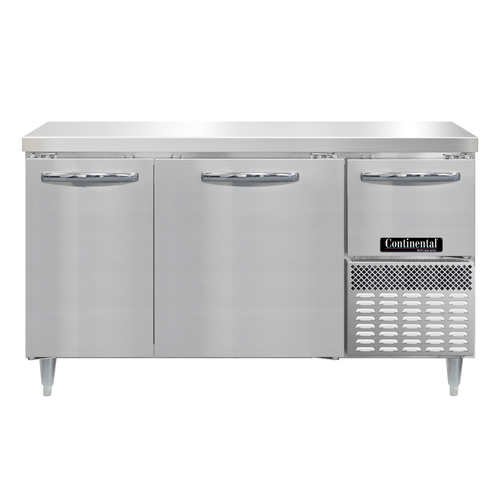 Continental Refrigerator DRA60NSS 60"W Three Door Stainless Steel Designer Line Refrigerated Base Worktop Unit