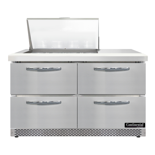 Continental Refrigerator D48N12M-FB-D 48" W Two-Section Four Drawer Designer Line Mighty Top Sandwich Unit