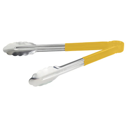 Winco UT-12HP-Y 12" Stainless Steel Utility Tongs