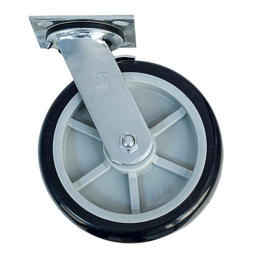 New Age C421 8" Dia Polyolefin Hub & Wheel Tread Swivel Plate Caster With Brakes