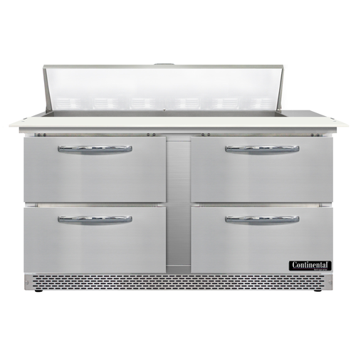 Continental Refrigerator D60N12C-FB-D 60" W Two-Section Four Drawer Designer Line Sandwich Unit