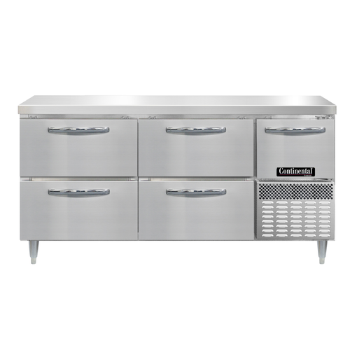 Continental Refrigerator DFA68NSS-D 68"W Four Drawer and One Door Stainless Steel Designer Line Freezer Base Worktop Unit