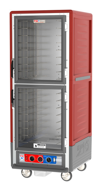 Metro C539-CDC-4 C5 3 Series Red Full-Size Insulated Heated Holding & Proofing Cabinet with Clear Dutch Doors and Fixed Wire Slides - 120V