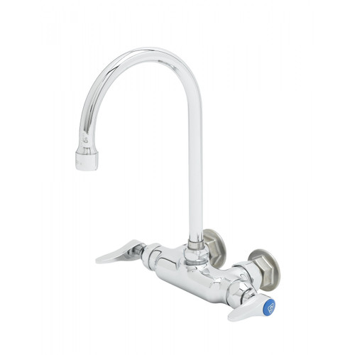 T&S Brass B-0346 Faucet splash mounted 3-3/8" O.C swivel gooseneck 10-1/4"H from center of faucet to top