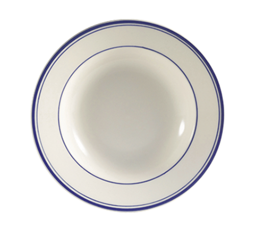 CAC China BLU-125 12.75" Dia. 30 Oz. American White Ceramic Round Blue Line Pasta Bowl (1 Dozen)