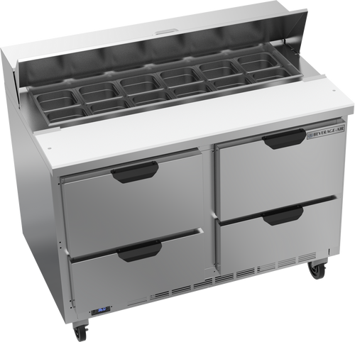 Beverage Air SPED48HC-12-4 48" W Two-Section Four Drawer Sandwich Top Refrigerated Counter