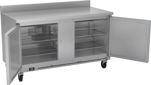 Victory VWF60HC 60"W Two Door Stainless Steel Worktop Freezer Counter With 4" High Foamed In Place Backsplash