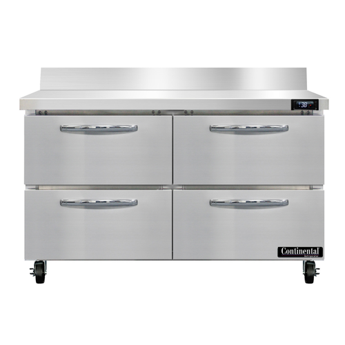 Continental Refrigerator SW48NBS-D 48"W Four Drawer Stainless Steel Work Top Refrigerator With 5 1/2"H Backsplash