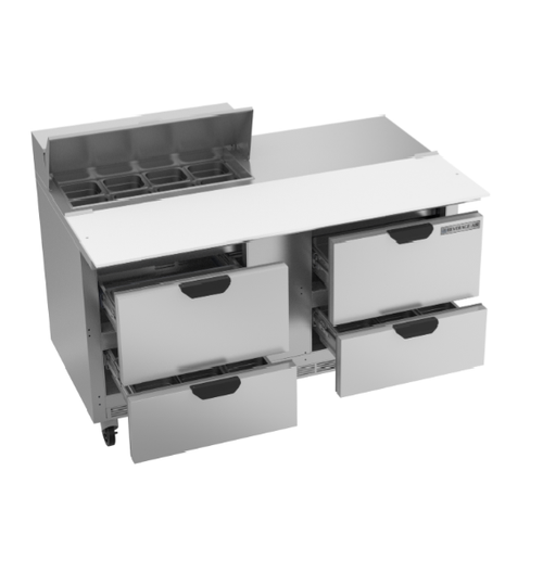 Beverage Air SPED60HC-08C-4 60" W Two-Section Four Drawer Sandwich Top Refrigerated Counter