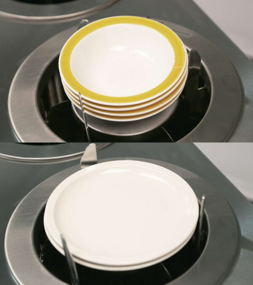 Lakeside 908 Adjust-a-Fit 6" Dia. Round Stainless Steel 4-Tube Shielded Mobile Dish Dispenser