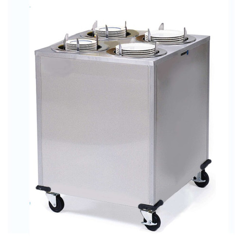 Lakeside 908 Adjust-a-Fit 6" Dia. Round Stainless Steel 4-Tube Shielded Mobile Dish Dispenser