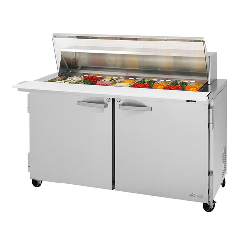 Turbo Air PST-60-24-N-CL 60.25" W Two-Section Two Door PRO Series Mega Top Sandwich/Salad Prep Table with Clear Lid