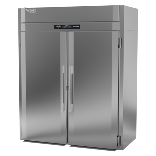Victory RIS-2D-S1-HC 68.88" W Two-Section Stainless Steel Door Roll-In UltraSpec Series Refrigerator Featuring Secure-Temp Technology