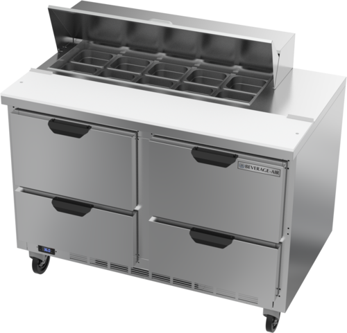 Beverage Air SPED48HC-10-4 48" W Two-Section Four Drawer Sandwich Top Refrigerated Counter