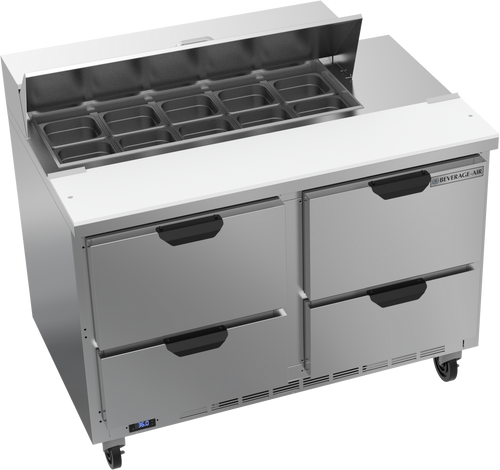 Beverage Air SPED48HC-10-4 48" W Two-Section Four Drawer Sandwich Top Refrigerated Counter